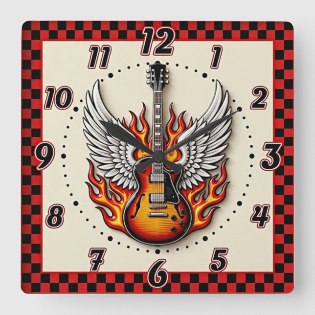 Rockabilly Square Wall Clock (Front)