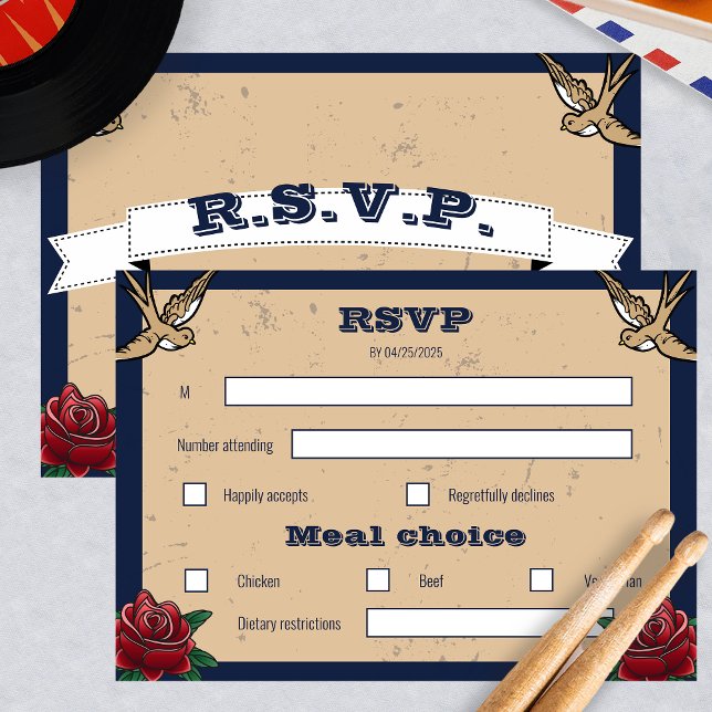 Rockabilly Ticket Rock et Roll Wedding RSVP (Créateur téléchargé)