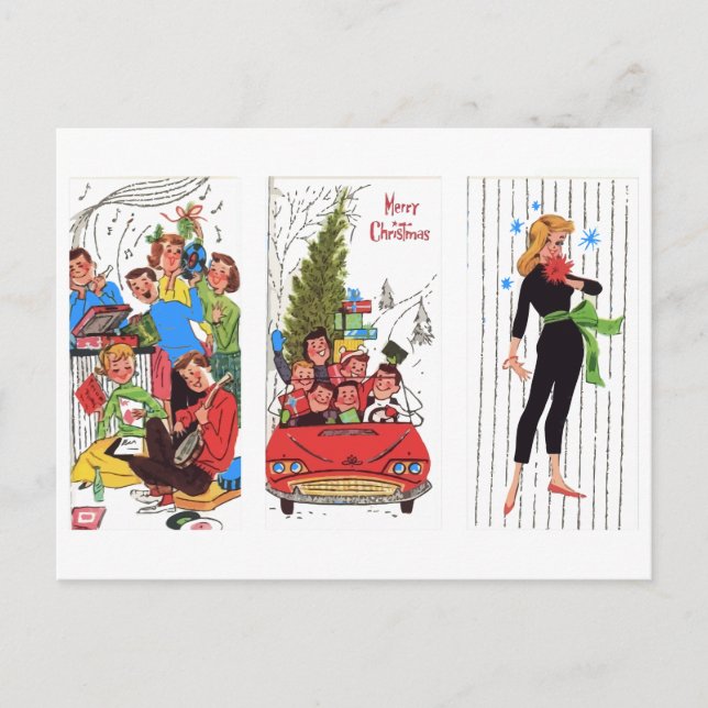 rockabilly vintage Christmas Holiday Postcard (Front)