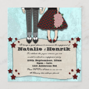 Rockabilly Wedding, 5.25x5.25 engagement Invitation