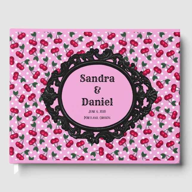 Rockabilly Wedding Guest Book Vintage Cherries (Front)