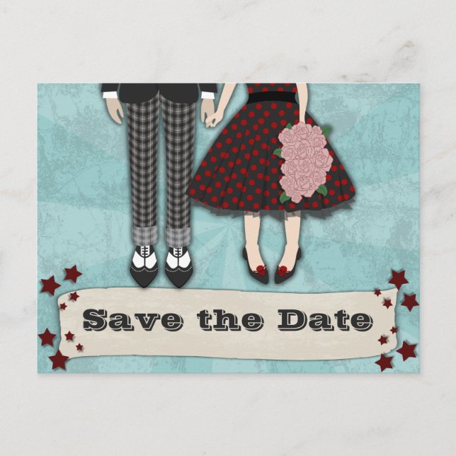 Rockabilly Wedding, save the date Announcement Postcard (Front)
