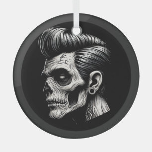 Rockabilly Zombie Vibes Glass Ornament