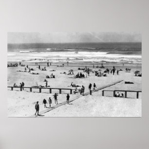 Rockaway, Oregon Beach Scene and Swimmers Poster