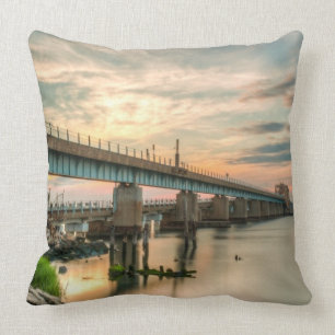 Rockaway Train Bridge Throw Pillow