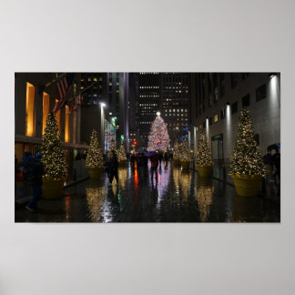 Rockefeller Centre Christmas Tree in Reflection Poster