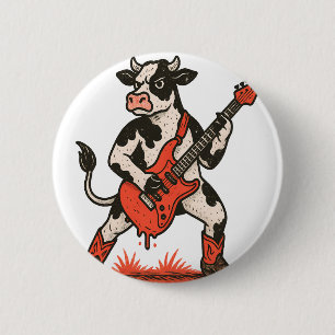 Rocker Cow , Cow Playing Guitar 2 Inch Round Button