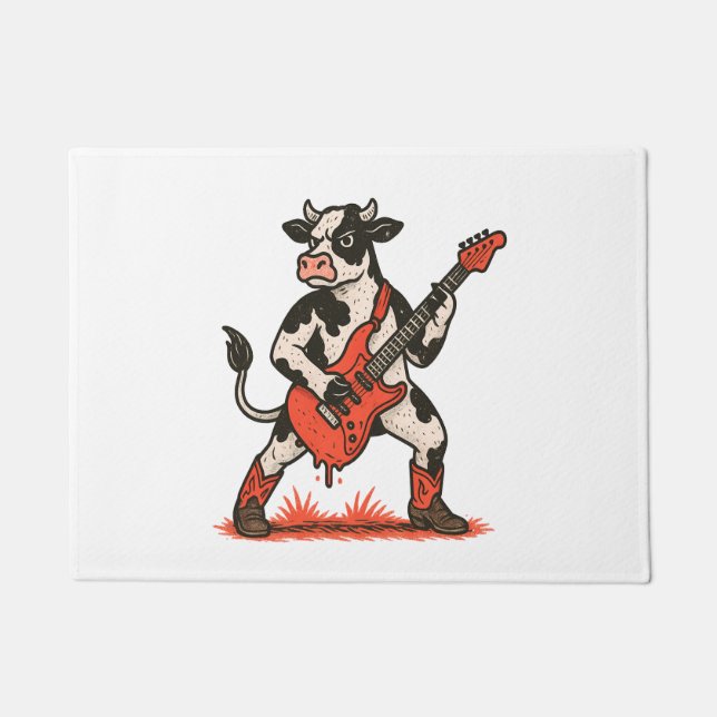 Rocker Cow , Cow Playing Guitar Doormat (Front)