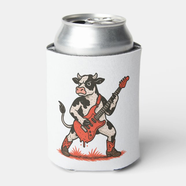 Rocker Cow PNG, Cow Playing Guitar Can Cooler (Can Front)