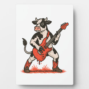 Rocker Cow PNG, Cow Playing Guitar Plaque