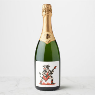 Rocker Cow PNG, Cow Playing Guitar Sparkling Wine Label