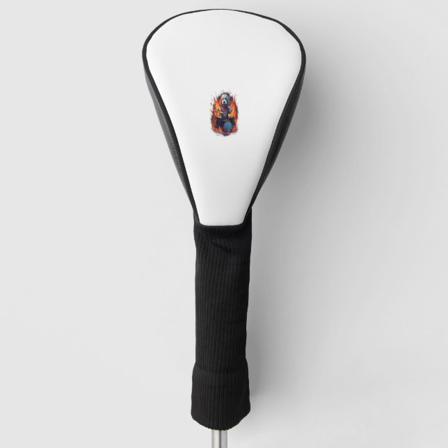 Rocker Drumming Bernedoodle Dog Drummer Golf Head Cover (Front)