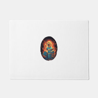 Rocker Drumming Golden Retriever Dog Drummer Doormat