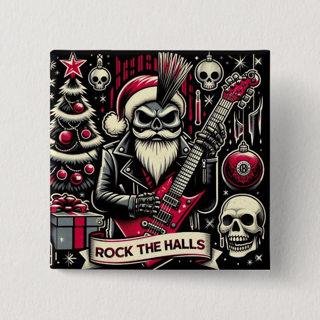 Rocker father xmas  2 inch square button (Front)