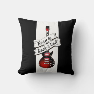 Rocker Guitar Born to Rock and Roll Music Throw Pillow