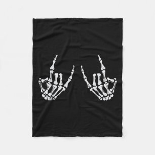 Rocker Hand Sign Rock Skeleton Halloween Costume M Fleece Blanket