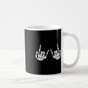 Rocker Hand Sign Rock Skeleton Pumpkin Skull Rings Coffee Mug