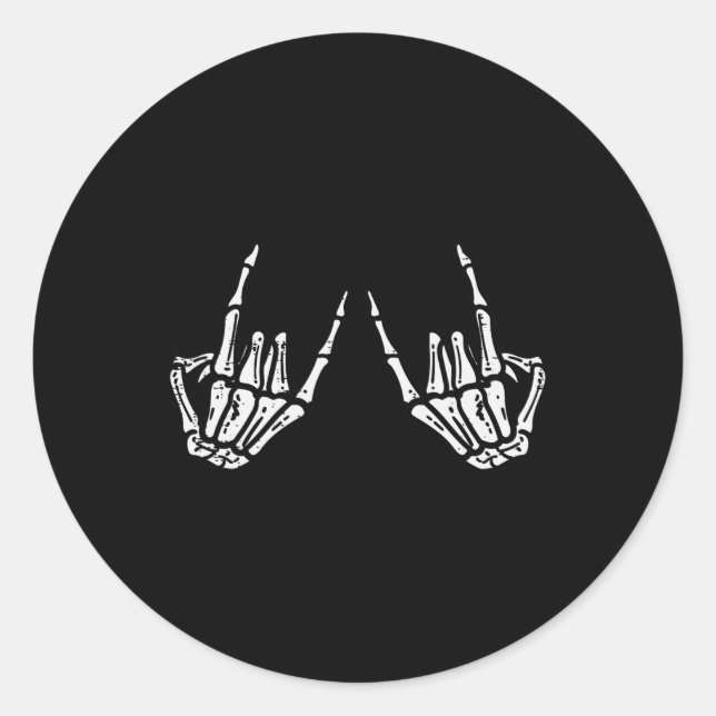Rocker Hand Sign Rock Skeleton Retro Halloween Men Classic Round Sticker (Front)