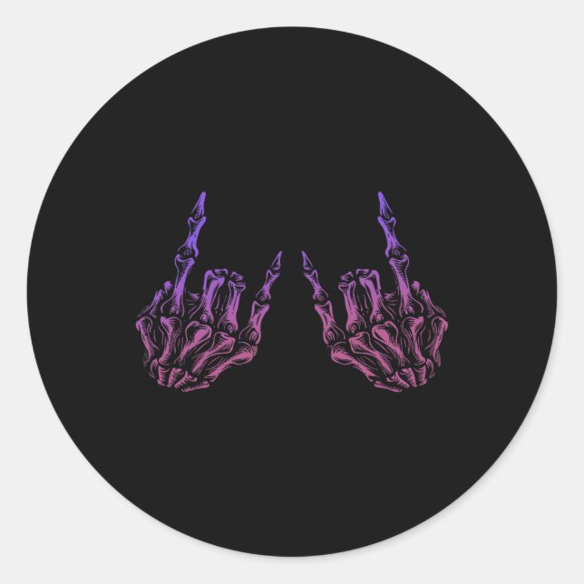 Rocker Hand Sign Rock Skeleton Retro Halloween Men Classic Round Sticker (Front)