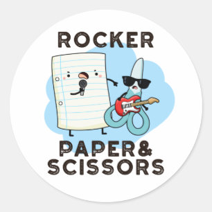 Rocker Paper And Scissors Funny Game Pun  Classic Round Sticker