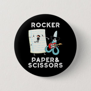 Rocker Paper And Scissors Funny Game Pun Dark BG 2 Inch Round Button