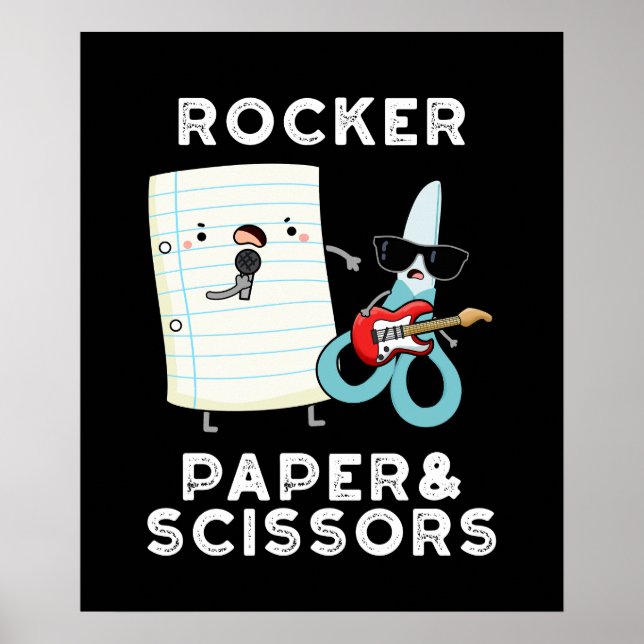 Rocker Paper And Scissors Funny Game Pun Dark BG Poster (Front)