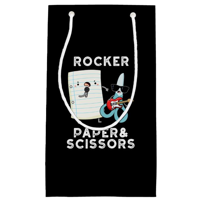 Rocker Paper And Scissors Funny Game Pun Dark BG Small Gift Bag (Front)