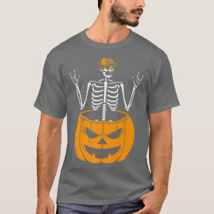 Rocker Skater Skeleton Cap Cool Halloween Punk Men T-Shirt