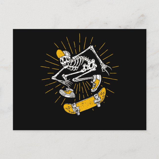 Rocker Skater Skeleton Cap Cool Halloween Punk Postcard (Front)