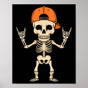Rocker Skeleton Cap Halloween Punk Rock Men Boys  Poster