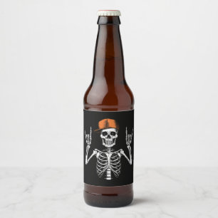 Rocker Skeleton Cap Skater Cool Halloween Punk  Beer Bottle Label