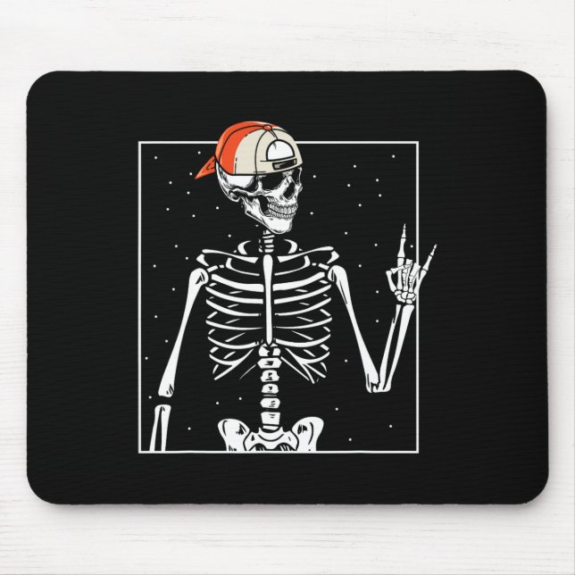Rocker Skeleton Cap Skater Cool Halloween Punk  Mouse Pad (Front)