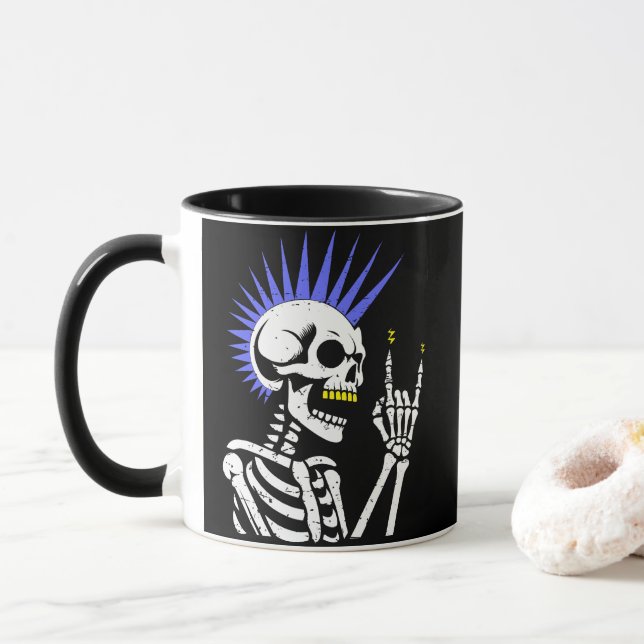 Rocker Skeleton Cap Skater Cool Halloween Punk Mug (With Donut)
