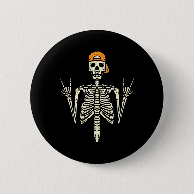 Rocker Skeleton Cap Skater Cool Halloween Punk Roc 2 Inch Round Button (Front)