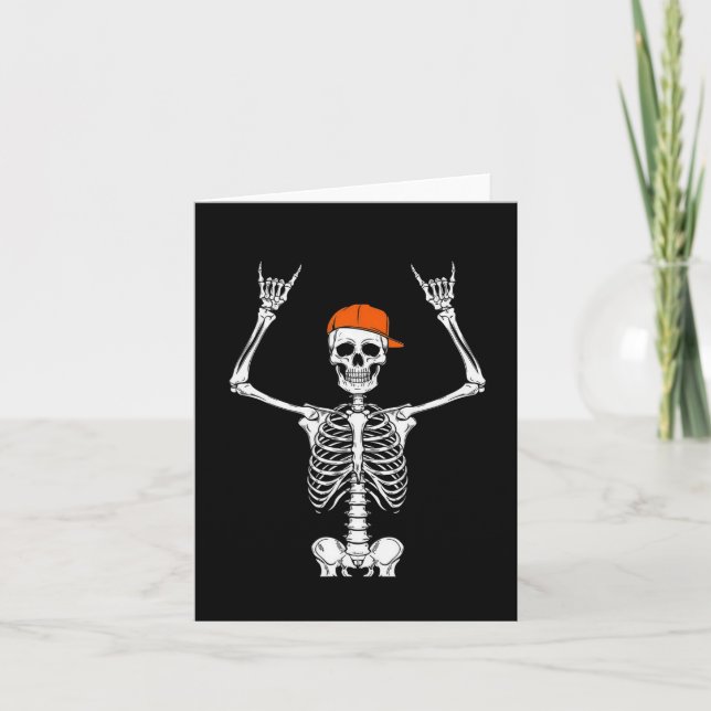 Rocker Skeleton Cap Skater Cool Halloween Punk Roc Card (Front)