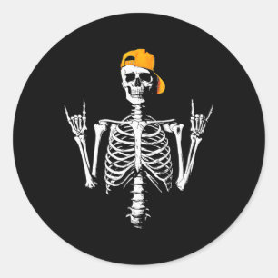 Rocker Skeleton Cap Skater Cool Halloween Punk Roc Classic Round Sticker