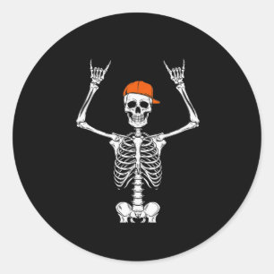 Rocker Skeleton Cap Skater Cool Halloween Punk Roc Classic Round Sticker