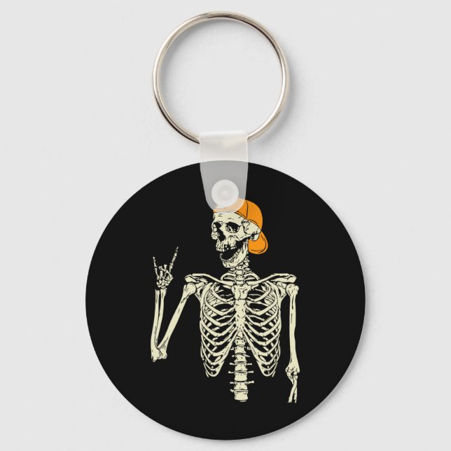 Rocker Skeleton Cap Skater Cool Halloween Punk Roc Keychain (Front)