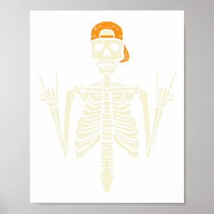 Rocker Skeleton Cap Skater Cool Halloween Punk Roc Poster