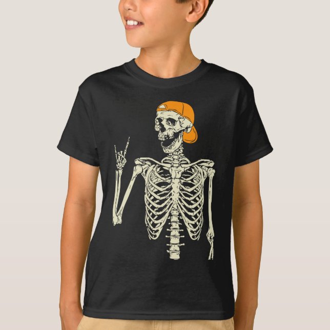 Rocker Skeleton Cap Skater Cool Halloween Punk Roc T-Shirt (Front)