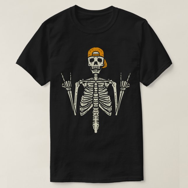 Rocker Skeleton Cap Skater Cool Halloween Punk Roc T-Shirt (Design Front)