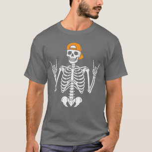 Rocker Skeleton Cap Skater Cool Punk Rock Men Boys T-Shirt