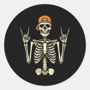 Rocker Skeleton Halloween Baseball Cap Cool Rock Classic Round Sticker