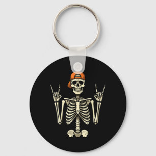 Rocker Skeleton Halloween Baseball Cap Cool Rock Keychain