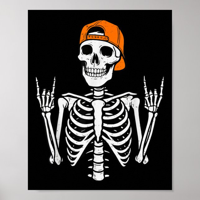 Rocker Skeleton Halloween Rock Costume Cap Skater  Poster (Front)