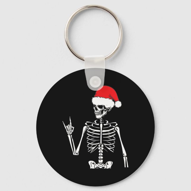 Rocker Skeleton Hand Rock On Costume Fun Christmas Keychain (Front)