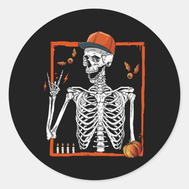 Rocker Skeleton Hand Rock On Costume Fun Halloween Classic Round Sticker (Front)