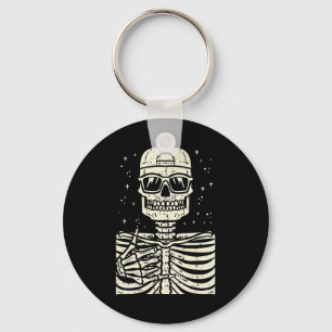 Rocker Skeleton Rock Cool Goth Halloween Men Boys Keychain