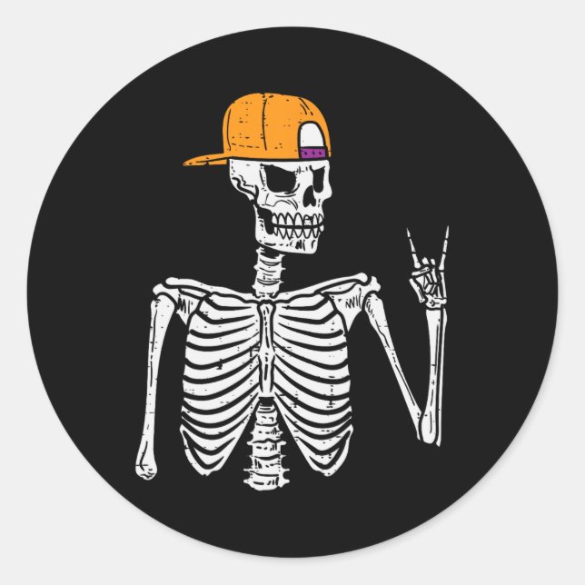 Rocker Skeleton Rock Hand Sign Halloween Costume M Classic Round Sticker (Front)