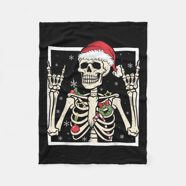 Rocker Skeleton Santa Hat Cool Christmas Punk Rock Fleece Blanket (Front)